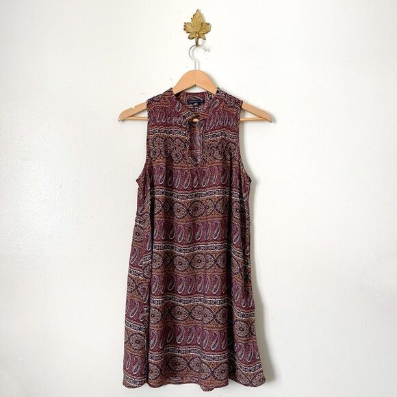 AEO Maroon Paisley mock neck tunic dress NWOT size XS - Picture 1 of 6